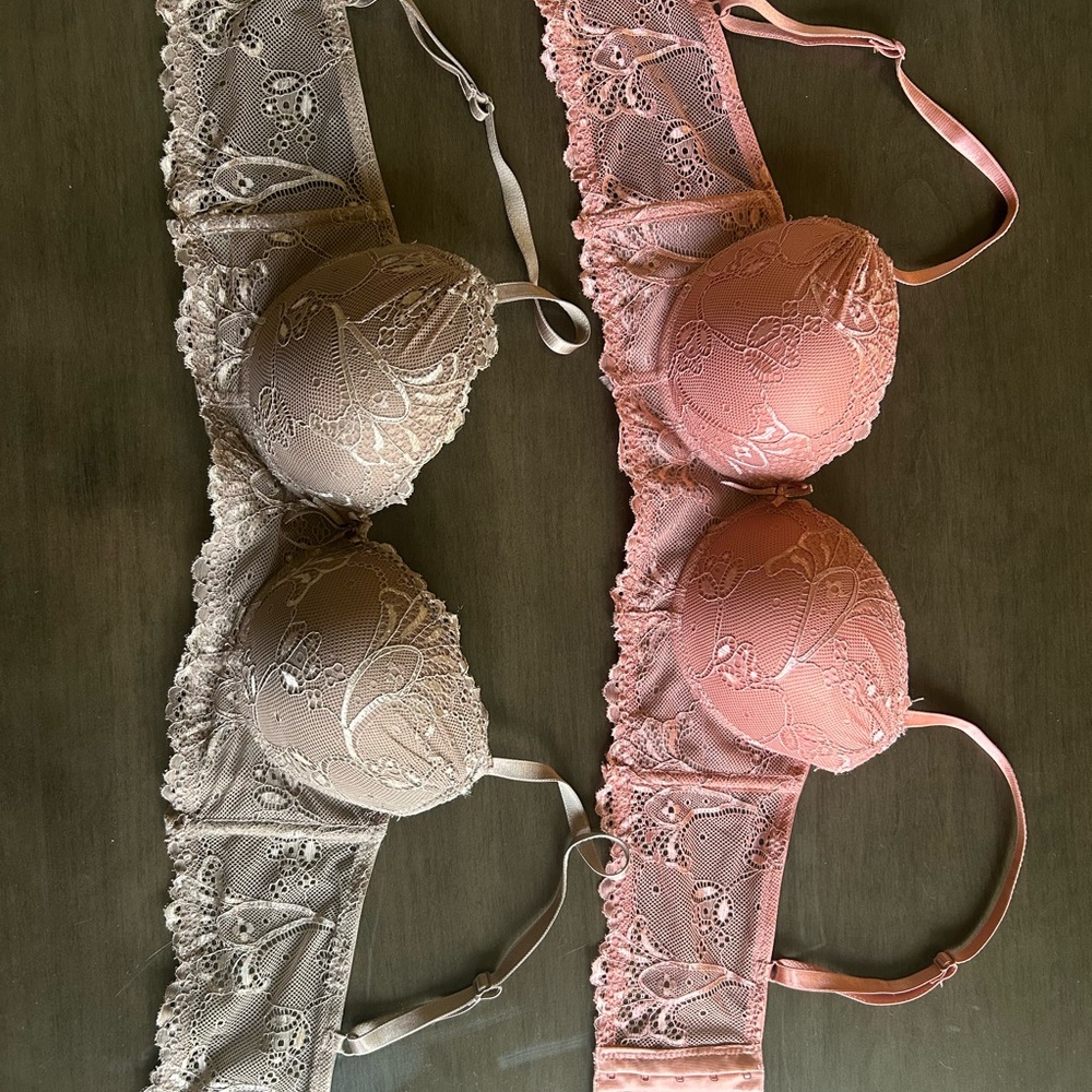 Lace Push-Up Bras in Pink and Beige